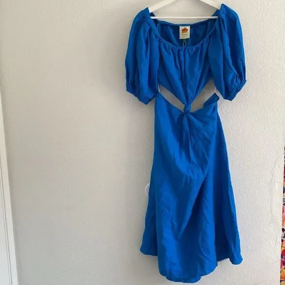 Farm Rio  Blue Tie Knot Midi Dress Small - Picture 7 of 10